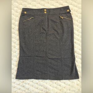 Express Women’s Skirt Gray Wool Blend Size 6 Pencil Gold Button Zip Detail